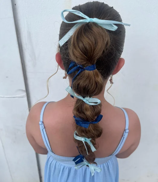Bubble Ponytail with Blue Ribbons