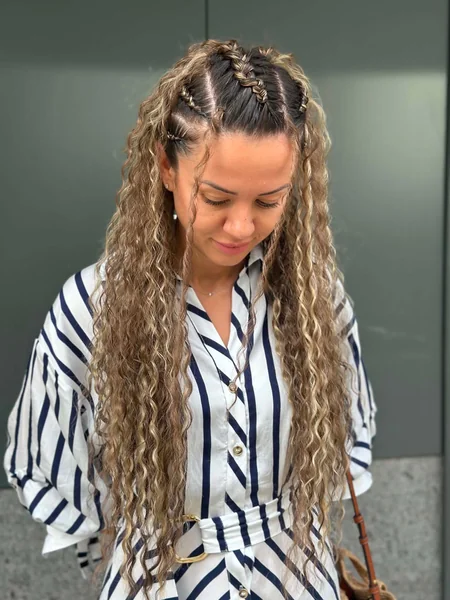 Curly Beach Hairstyle With Front Braids