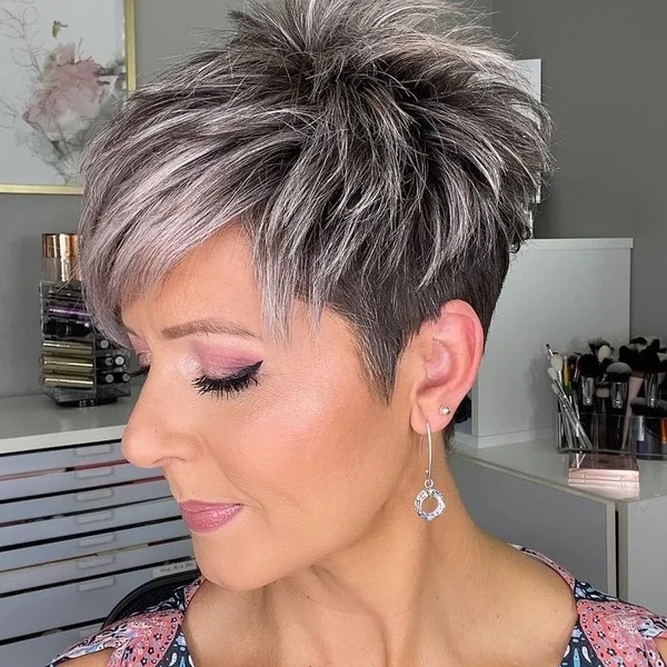 Spiky Silver Pixie for Older Women