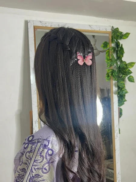 Side Waterfall Braid Straight Hair