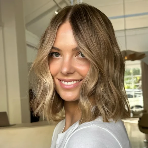Smiling Medium Wavy Bob