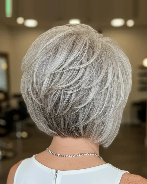 Silver Layered Bob, Back View