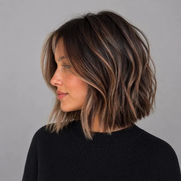 Fine Hair Wavy Bob with Bangs