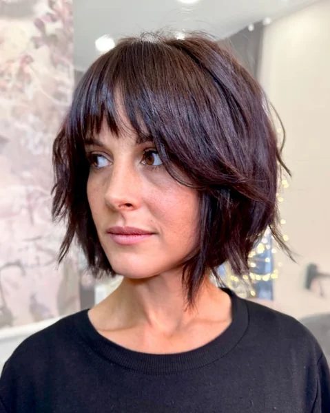 Choppy Wavy Bob with Blunt Bangs
