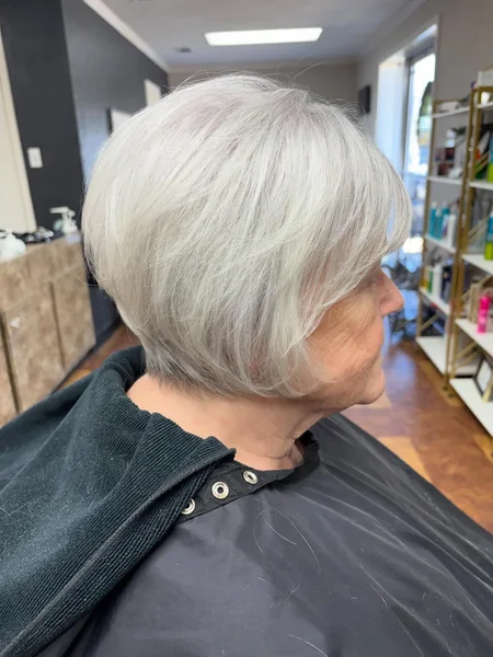 Silver White Layered Bob with Side Part