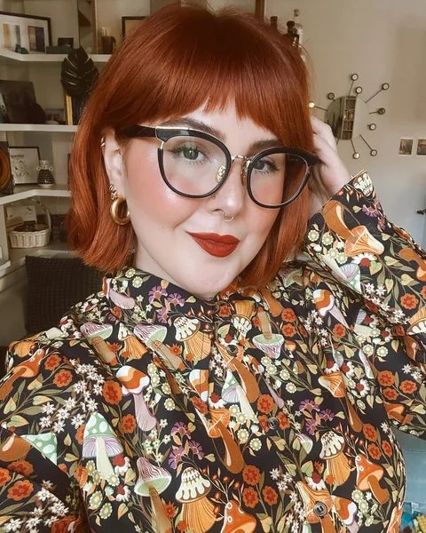 Copper Red Blunt Bob with Bangs