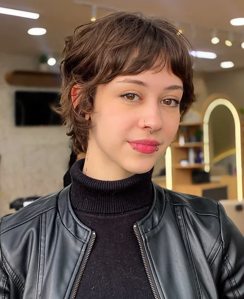 Cute Curly Pixie with Fringe