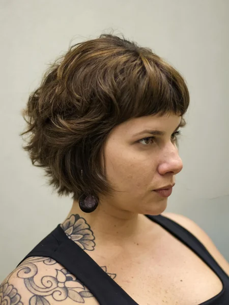 Wavy Short Shag with Blunt Bangs