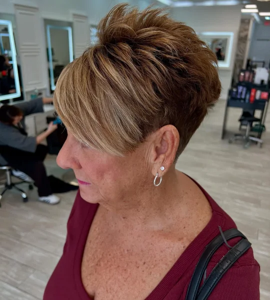 Textured Layered Pixie with Golden Highlights