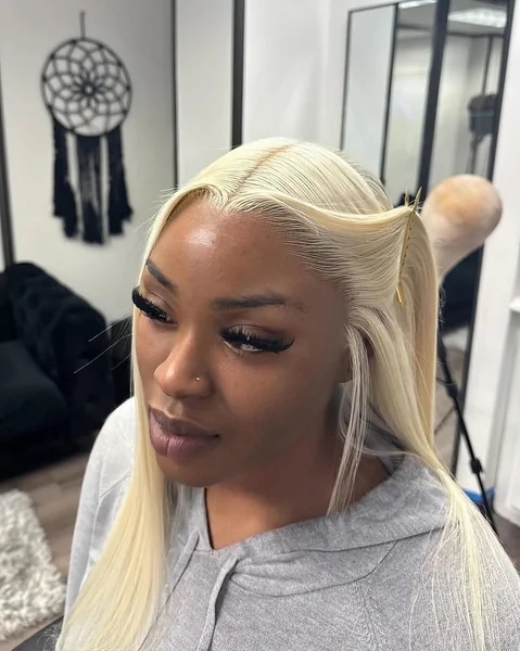 613 Platinum Blonde Sleek Frontal Wig