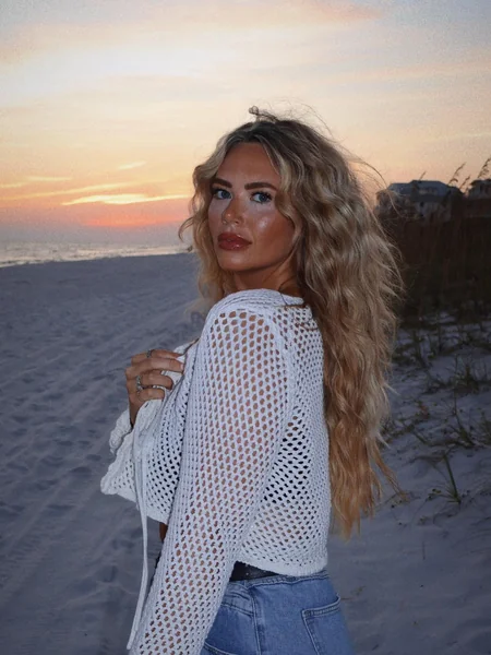 Wavy Beach Hairstyle At Sunset