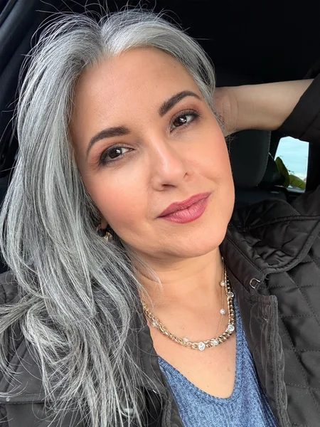 Long Wavy Gray Hair With Side Part