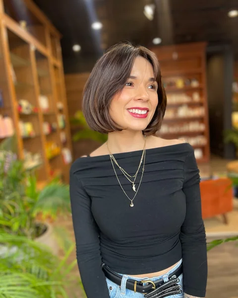 Chin-Length Blunt Bob with Bangs