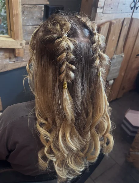 Half-Up Bubble Braids with Curls