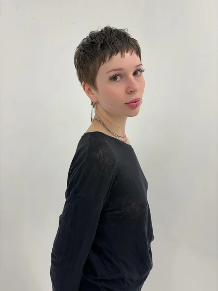Edgy Choppy Pixie with Hoops