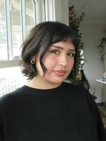 Dark Wavy Bob with Blunt Bangs
