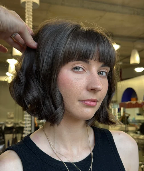 Wavy Blunt Bob with Soft Bangs