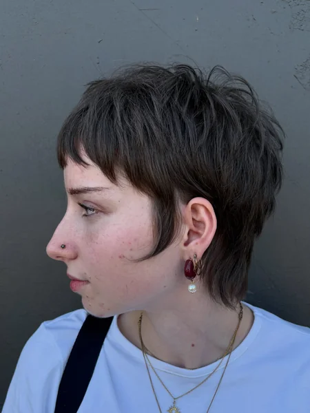 Choppy Mullet-Pixie with Dangle Earrings