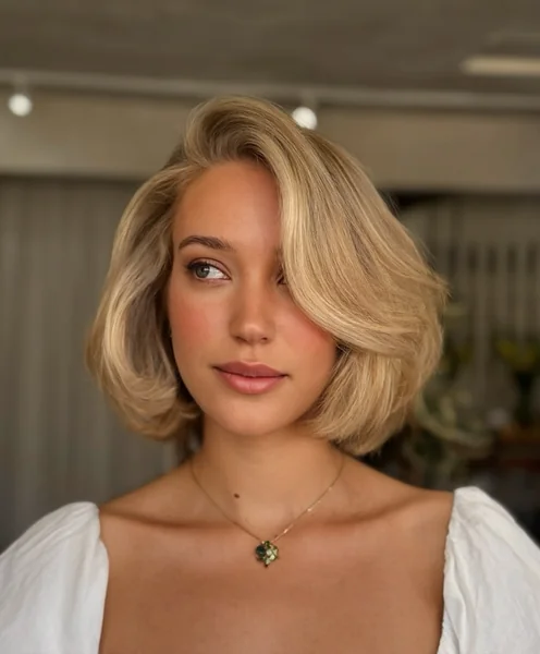 90s Old Money Wavy Blonde Bob