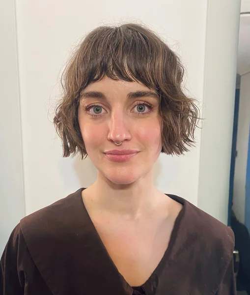 Curly Short Bob with Soft Bangs