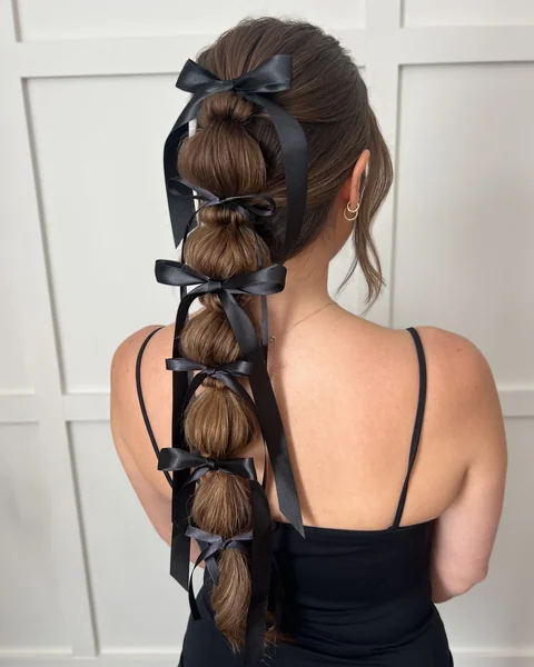 Bubble Ponytail with Satin Bows