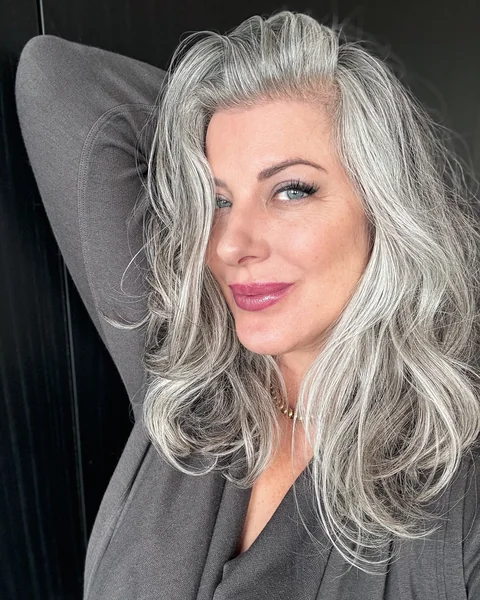 Tousled Wavy Gray Hair With Side Part