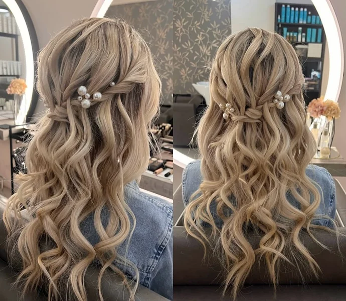 Half-Up Pearl Clip Beach Waves