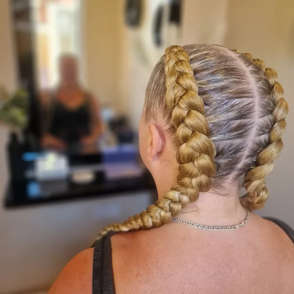 Two Dutch Braids on Blonde Hair
