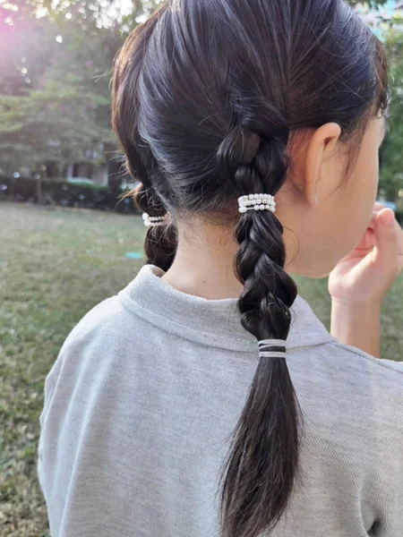 Single Braid Ponytail with Pearl Clips