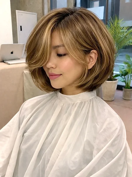 Short Layered Bob with Side-Swept Bangs
