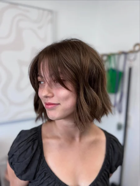 Wavy Bob with Curtain Bangs