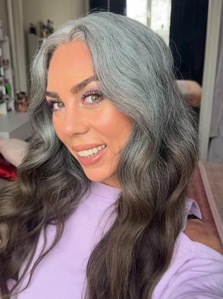 Long Wavy Gray-Brown Hairstyle