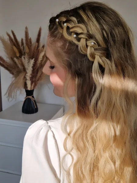 Pearl Side Braid Half-Up