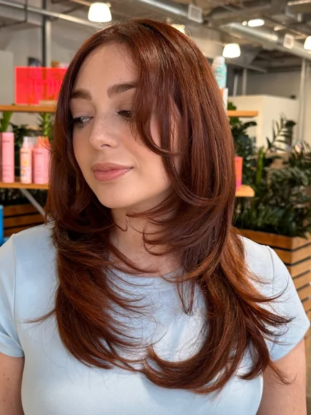 Copper Layered Cut with Curtain Bangs