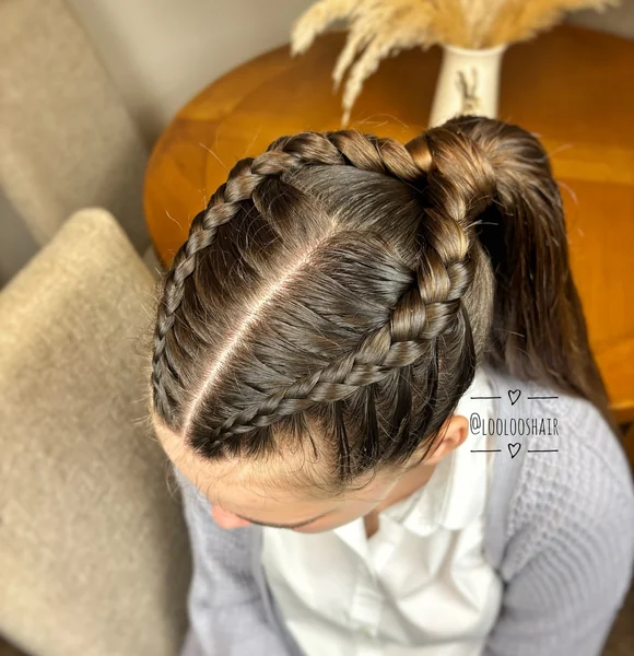 Dutch Braids Into a High Ponytail