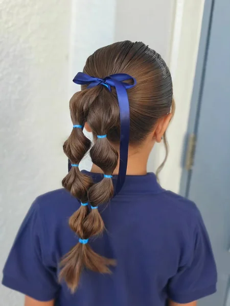 Bubble Ponytail with Ribbon for School