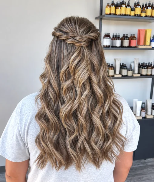 Half Up Braided Hairstyle with Twisted Crown