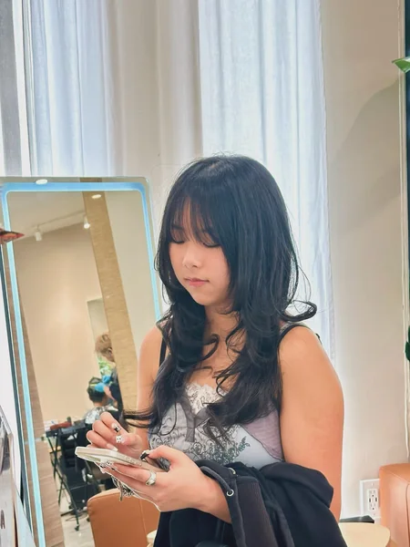 Japanese Long Layered Hairstyle with Curtain Bangs