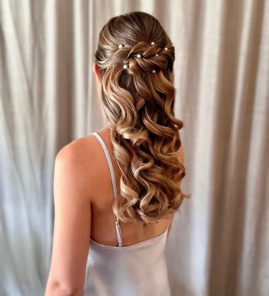 Half-Up Curls with Pearl Pins