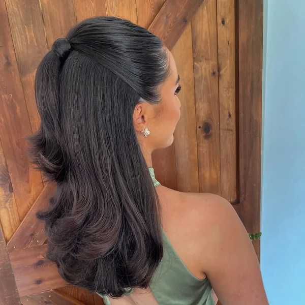 High Half-Up Style with Blowout Waves