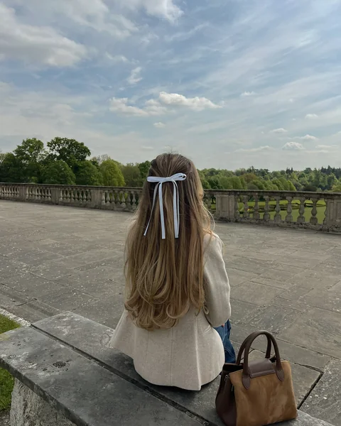 Delicate Small Ribbon Half-Up Hairstyle