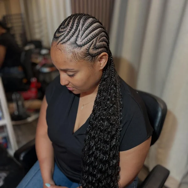 Wavy Cornrows into Curly Braids