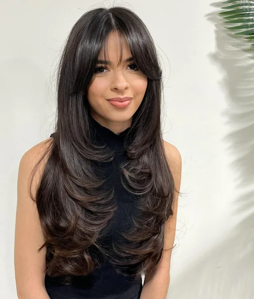 Long Layered Wispy Curtain Bangs