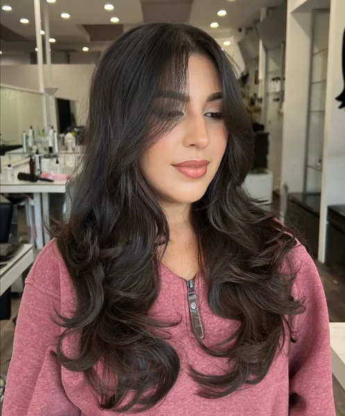 Oval Long Layered Haircut with Glam Waves