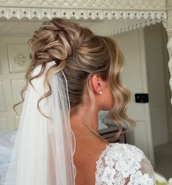 High Bun with Cascading Veil