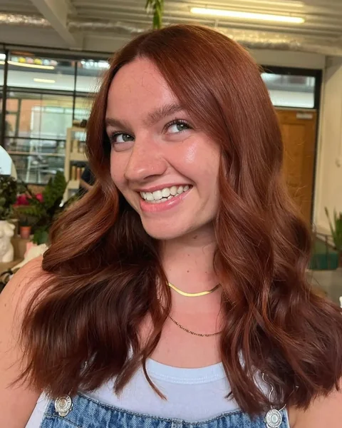 Long Wavy Auburn Hair with Soft Layers