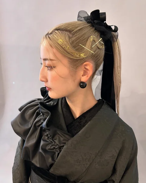 Sheer Ribbon Ponytail with Gold Accents