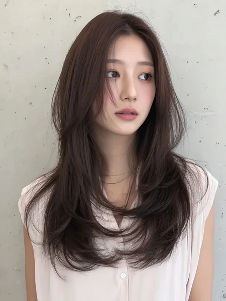 Japanese Long Layered Hairstyle with Curtain Bangs