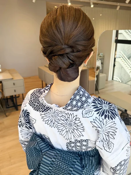 Traditional Japanese Bun Hairstyle with Kimono
