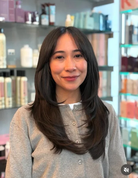 Oval Layered Haircut with Center Part